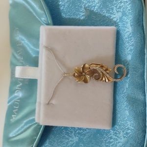 Plumeria Scroll pendant (14k gold) w/ diamonds